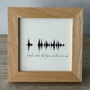 NEW Family Where Life Begins Soundwave Framed Canvas 4x4in Black White Rustic